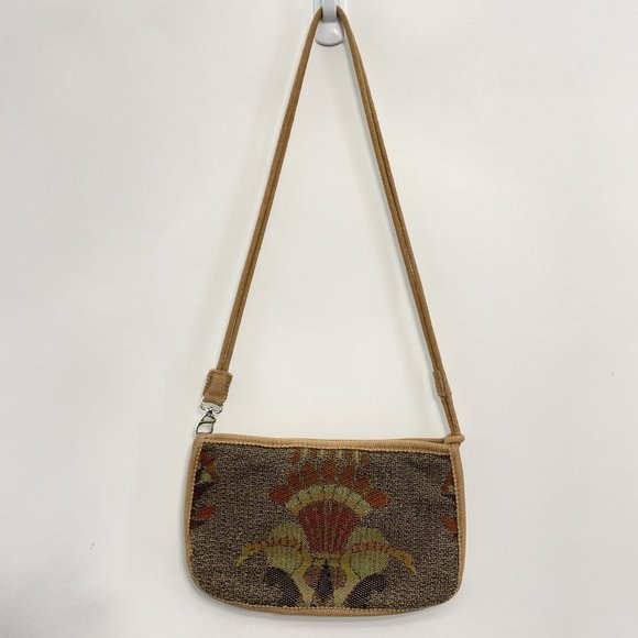 Vintage Carpet Bags Of America Shoulder Purse Zip Top Knit Boho Birds Tan Beige - Picture 8 of 16